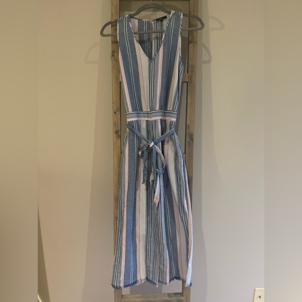 Anthropologie DREW Striped Wide Leg Jumpsuit in Multi Blue Stripe